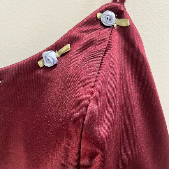 Wild Fable Satin Rosette Corset Top Velvet Burgundy Ruched Adjustable Large - Picture 3 of 7